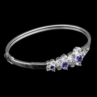 Vòng Tay,  Lắc Tay Nữ BẠC HIỂU MINH LTU306 Dạng Kiềng Đá Tam Hoa Tím