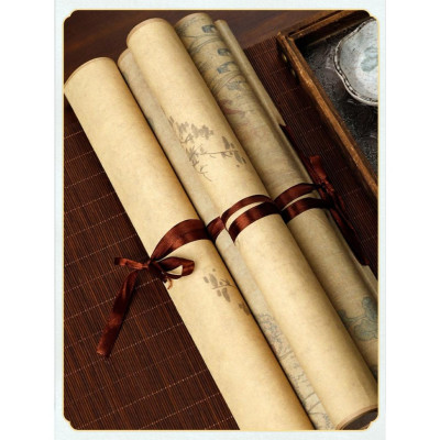 Liễn bồi trục viết thư pháp cổ phong sơn thuỷ in viền tranh thuỷ mặc đặc sắc, thẩm mỹ