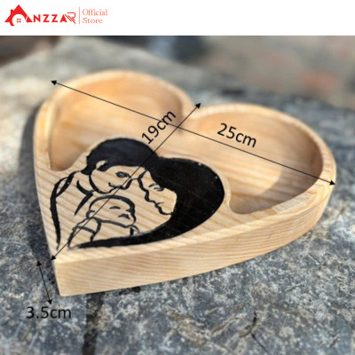 Khay gỗ hình trái tim decor trang trí, khay đựng bánh kẹo mứt Tết/Trung thu bằng gỗ óc chó/tần bì nguyên khối cao cấp-04