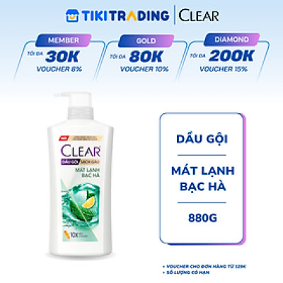 Dầu gội đầu Clear Mát Lạnh Bạc Hà sạch gàu ngứa và vi khuẩn suốt 48 Giờ 880g