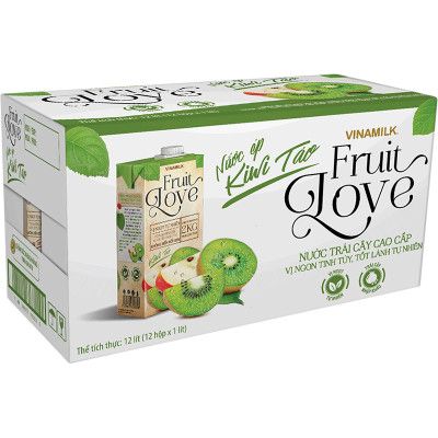 Thùng 12 hộp nước trái cây cao cấp Fruit Love VINAMILK Kiwi Táo (1L / Hộp)