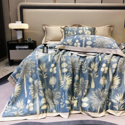 Bộ Chăn Ga Gối Lụa Thái 4 Món ( 1 ga + 2 vỏ gối đầu + 1 chăn chần bông, tặng kèm 1 vỏ gối ôm ) Mềm mịn mát lạnh như kem