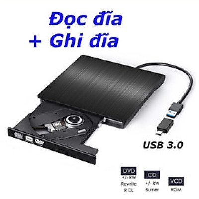 Ổ đĩa dvd gắn ngoài qua cổng USB 3.0 & Type C tiện lợi dùng được cho laptop và máy bàn PC, không kén đĩa
