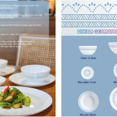 Chén thủy tinh Luminarc Diwali Geometric Blue 11.5cm kháng vỡ, cường lực, đựng thức ăn - V6535