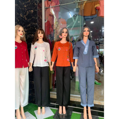 Đồ lam đi chùa #Bộ bà ba thêu sen chất lụa cao cấp