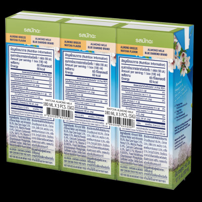 Blue Diamond - Thùng Sữa Hạt Hạnh Nhân ALMOND BREEZE vị Matcha 180ml x 24 Hộp