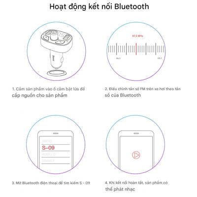 Tẩu sạc đa năng phát nhạc trên ô tô Baseus T Shaped S-09 Car Bluetooth MP3 Player - Hàng chính hãng