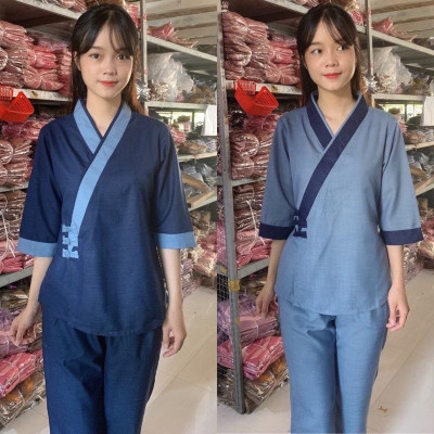 ĐỒ LAM ĐI CHÙA   3 NÚT Vải Tơ Cao Cấp