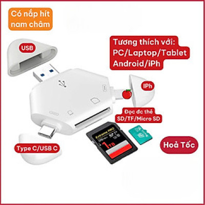 Đầu đọc thẻ nhớ SD, TF ( Micro SD ) đa năng 3in1 dùng cho iPhone, iPad, điện thoại Android, máy tính, PC, laptop - Hàng Chính Hãng