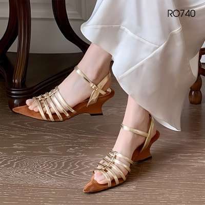 Sandal nữ đế xuồng, quai ngang, mũi nhọn ROSATA RO740 - 5p - Vàng đồng - BKSTORE