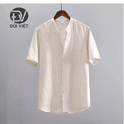 áo sơ mi nam ngắn tay cổ trụ thiết kế trơn dễ phối đồ sang chảnh, thanh lịch