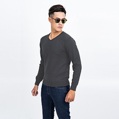 Áo len nam dài tay cổ tim màu ghi đậm NOVELTY 180561I