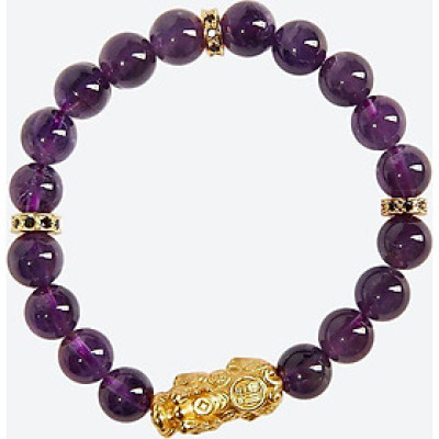 Vòng tay đá thạch anh tím charm tỳ hưu bọc vàng 24k Ngọc Quý Gemstones