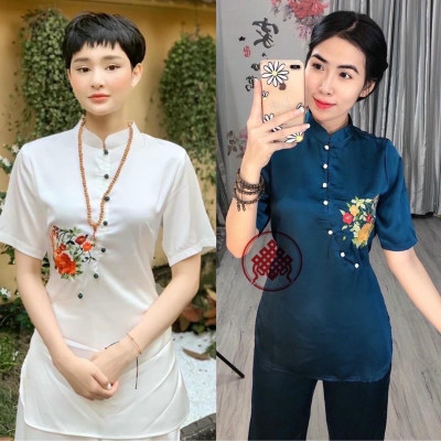 Đồ Đi Chùa PR028 Vải Lụa Cao Cấp Thêu Hoa Thắt Dây Cực Đẹp