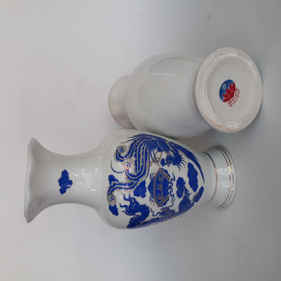 Cặp Bình hoa - Cặp Lộc bình Long Phượng sứ Cẩm Thạch  Bát Tràng 29 cm 