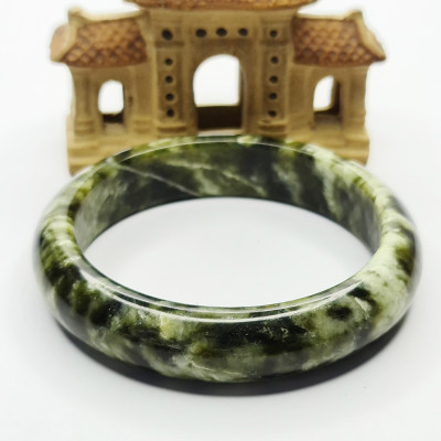 Vòng Tay Dạng Bản Liền Nguyên Khối Đá Ngọc Serpentine Xanh Sẫm - Mx