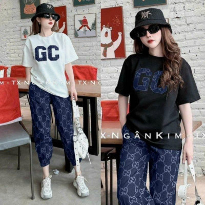 Sét đồ bộ nữ bigsize form rộng thêu chữ GC, sét bộ đồ mặc ở nhà siêu xinh
