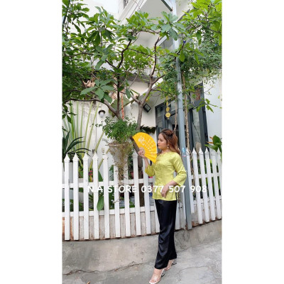 Bộ Đi Lễ Chùa - Đồ Lam Nữ Đi Chùa Đẹp Cao Cấp Trang Nhã Bà Ba Gấm Nút Tàu 2021 Dành Cho Phật Tử AL020