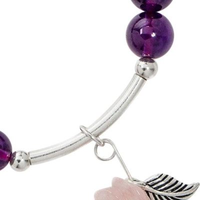 Vòng Thạch Anh Tím Mix Thạch Anh Hồng 8mm + Hoa Mẫu Đơn Ngọc Quý Gemstones VT145