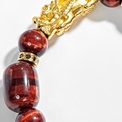 Vòng tay đá thạch anh mắt hổ nâu đỏ phối tỳ hưu bạc mạ vàng (12mm) Ngọc Quý Gemstones