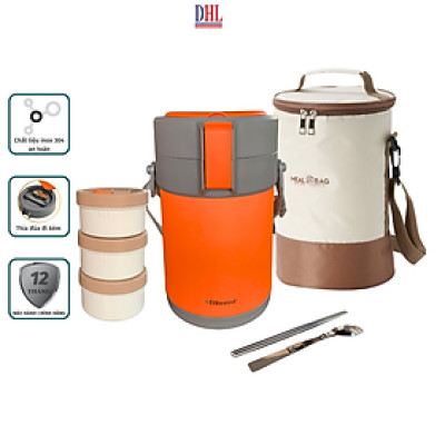 Lồng cơm giữ nhiệt, hộp cơm văn phòng Mitomo LCH-7086, cặp lồng chia 3 ngăn chất liệu inox 304 hàng chính hãng