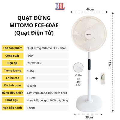 Quạt Cây Đứng Mitomo FCE-60 có điều khiễn từ xa, hẹn giờ hàng chính hãng