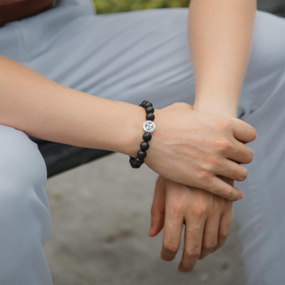 Vòng Tay Trầm Hương Charm Bạc 925 Bánh Xe Pháp Luân Phong Thủy Udumbara