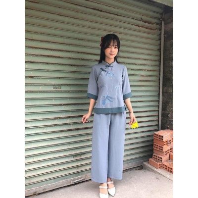 ĐỒ LAM ĐI CHÙA PHÁP PHỤC PHẬT GIÁO Cổ Tàu 2 Nút