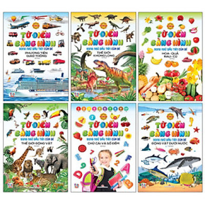 Bộ 6 Cuốn Từ Điển Bằng Hình: Phương tiện giao thông, thế giới khủng long, hoa quả rau củ, động vật, chữ cái số đếm, động vật dưới nước