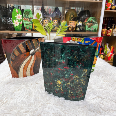 Bình Hoa Sơn Mài Cao Cấp – Dáng Dẹp Nghệ Thuật | Size 25x26x7.5 cm