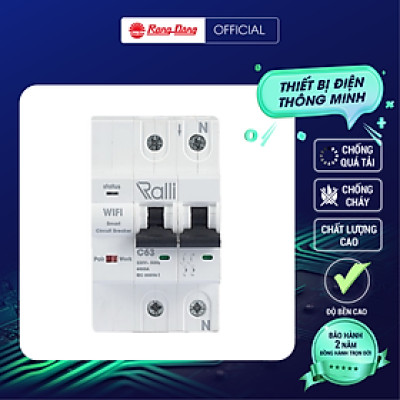Aptomat thông minh WiFi Rạng Đông. Model: RD.MCB.WF 2P C63 Kết nối và điều khiển từ xa thông qua WIFI, Bảo vệ an toàn, Bảo vệ quá tải.