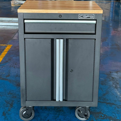 Tủ dụng cụ CSPS 61cm - 01 hộc kéo màu đen bánh xe ván gỗ (tay cầm trắng)