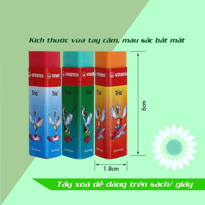 Combo gôm STABILO Yippy-plas/Trio (nhiều màu) - Bộ 2 viên tam giác màu xanh lá (ER199G-C2)