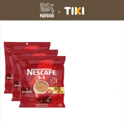 Combo 3 Bịch Cà phê Hòa tan NESCAFÉ VỊ NGUYÊN BẢN 46 gói Đậm Thơm Hoàn Hảo (Bịch 46 gói x 16g)
