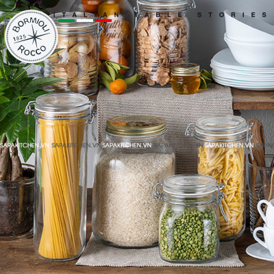 Hũ thủy tinh nắp cài Fido 1360ml thân cao, đựng mì ý - Bormioli Rocco - Italy