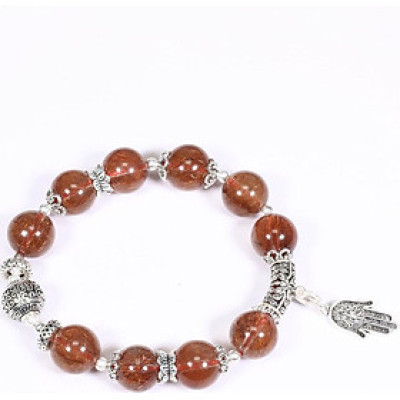 Vòng tay đá thạch anh tóc đỏ mix bàn tay hamsa bạc hạt đá 11mm mệnh hỏa, thổ - Ngọc Quý Gemstones