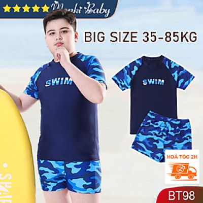 Bộ bơi big size cho bé trai mập béo, mẫu áo cộc tay quần đùi phóng khoáng, size cỡ lớn đến 78kg, chất thun bơi lạnh mịn mát đẹp | BT98