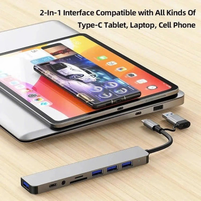 Bộ Chuyển Đổi Hub USB C Hub 8 Trong 1 Type C 3.1 Sang USB 3.0/ Type C/ Đọc Thẻ SD / TF Cho MacBook Notebook Laptop Máy Tính - Hàng Nhập Khẩu