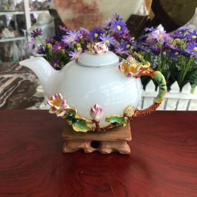 Bộ ấm trà chạm bông hoa sen 