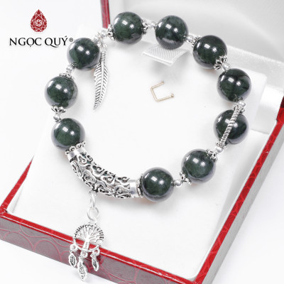 Vòng tay đá thạch anh tóc xanh phối dream catcher size hạt 11mm mệnh hỏa, mộc - Ngọc Quý Gemstones