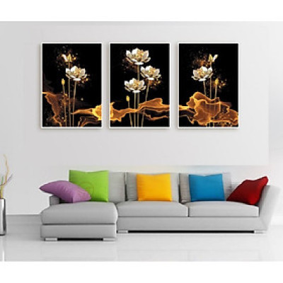  Tranh treo phòng khách-Tranh treo tường Hoa Sen S25863/Gỗ MDF cao cấp phủ kim sa/ Chống ẩm mốc, mối mọt/Bo viền góc tròn
