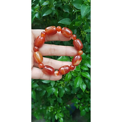 Vòng tay nữ đá mã não đỏ vân phối kiểu hạt thống hạt tròn size hạt 13mm Màu đỏ đậm nhạt vân tự nhiên nữ mệnh hoả mệnh thổ đeo may mắn rẻ xinh đẹp ạ