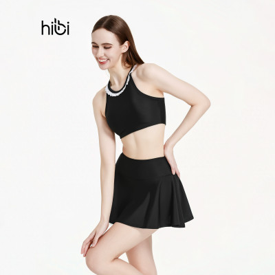 Áo bơi nữ Hibi Sports SS010 - Kiểu bra cổ yếm nhún bèo trắng, kèm mút