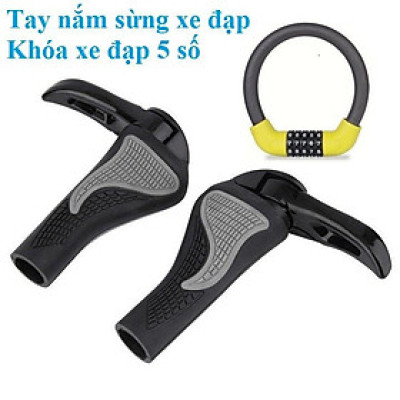 Combo Khóa xe đạp 5 số đổi được mã +Tay nắm xe đạp thể thao sừng trâu chống trượt bộ 2 chiếc hàng loại 1