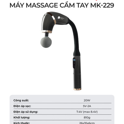 Máy massage cầm tay Buheung MK-229, thiết kế công thái học, 4 đầu massage, BH chính hãng 12 tháng