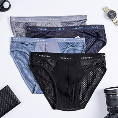 Bộ 4 quần lót tam giác nam thông hơi - quần sịp lưới - S02-4