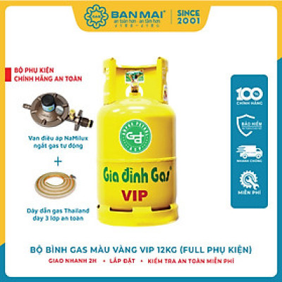 Bộ Bình Gas Màu Vàng VIP 12kg (Full Phụ Kiện)