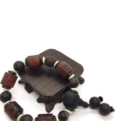 VÒNG TAY THIÊN CHÂU DZI VÀ ĐÁ ĐEN PHONG THUỶ KHẮC CHỮ OM MANI PADME HUM TÂY TẠNG 