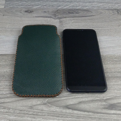 Bao Da Túi Rút dành cho  Samsung Galaxy s8 / s9 Da Bò Hạt Màu Xanh Rêu