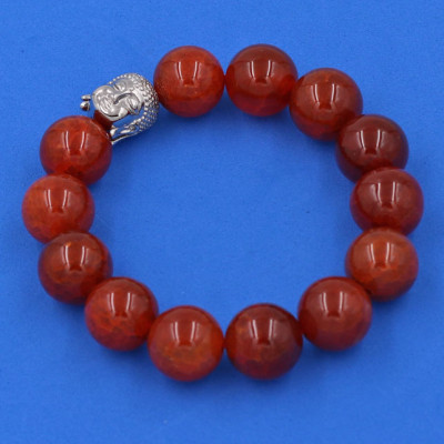 Vòng đeo tay đá Vân Rồng đỏ 14 ly cẩn hạt Phật A Di Đà inox bạc VVRONLT14 HỘP NHUNG - hợp mệnh Hỏa, mệnh Thổ